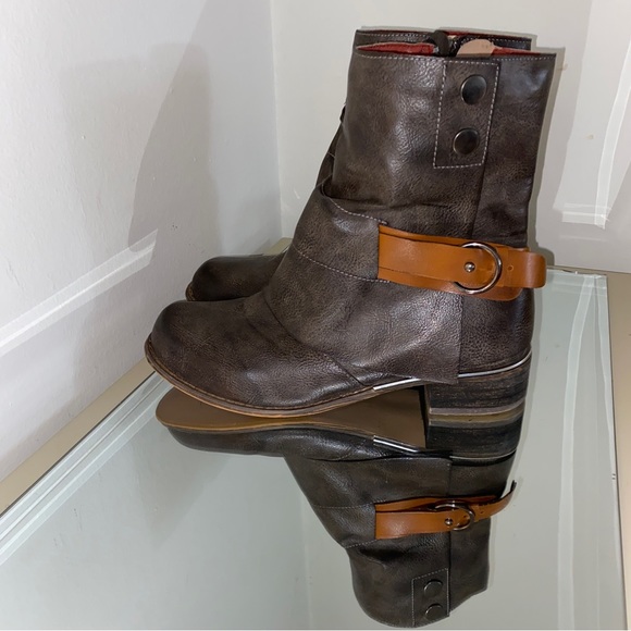 Gray Vegan Leather Moto Boots Styled w/Strap & Buckle by Lala Ikai - Picture 6 of 14
